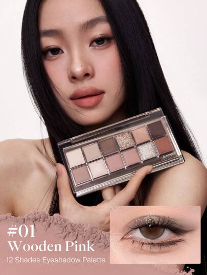 JOOCYEE 12 SHADES EYESHADOW PALETTE 01 WOODEN PINK MOTHER'S DAY LONGLASTING  NATURAL BEAUTY
