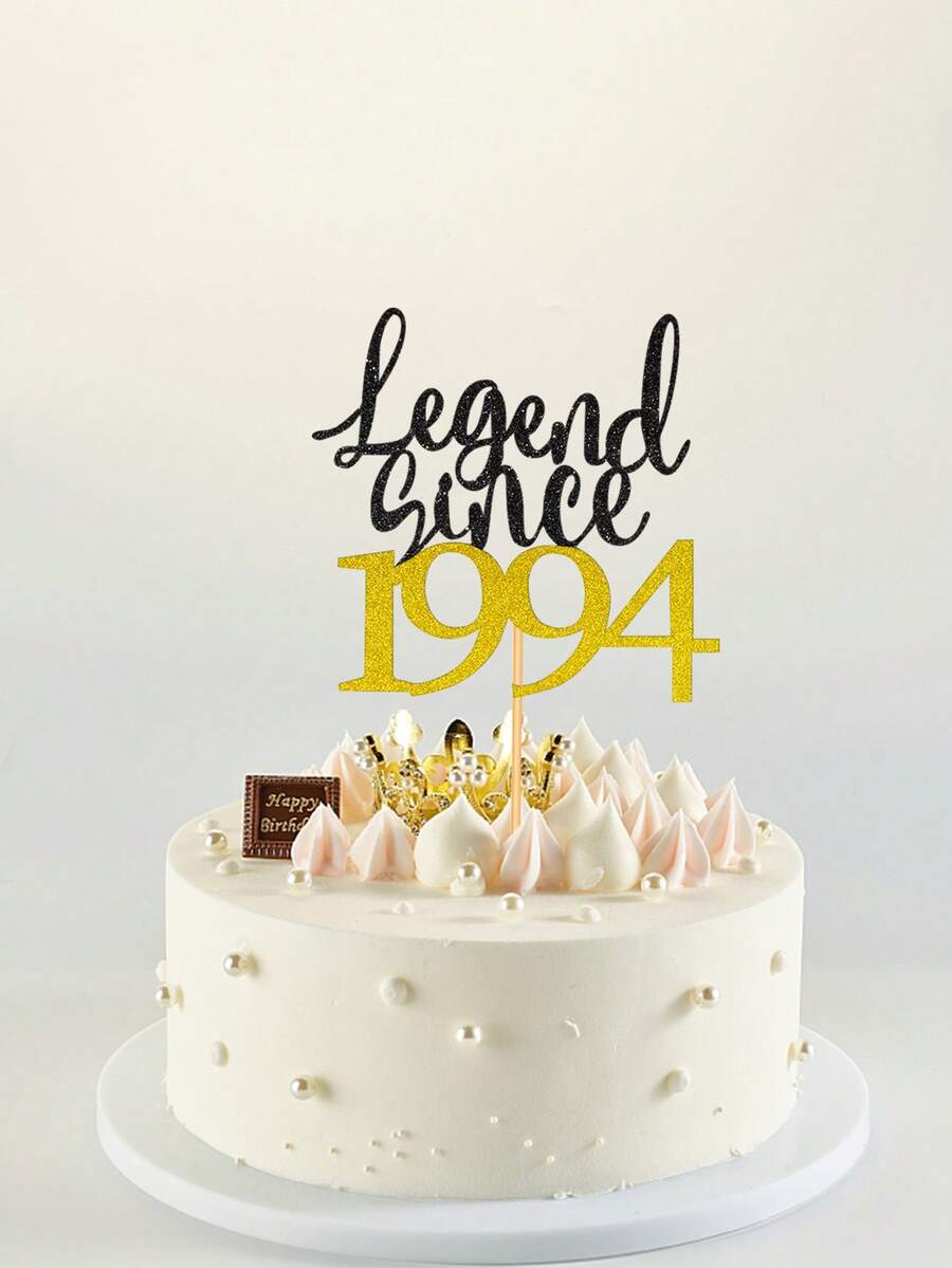 1 Pieza Decorativa De Torta Feliz Cumpleaños Con Diseño De Negro Y Dorado Para La Parte Superior De La Torta, Desde 1994, Accesorios Para Hornear - Multicolor - Ver 1