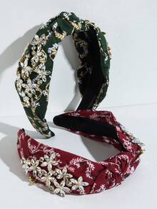 1入組女士布質花朵與珠寶裝飾閃亮頭帶,適用於旅行 - 彩色 - 查看 3