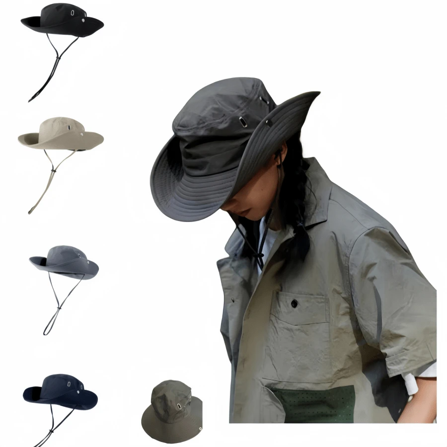 1入女性帶繩太陽帽，男女適用的漁夫帽，適合戶外活動，如釣魚、攀岩和露營，快干西部牛仔帽 - 彩色 - 查看 1