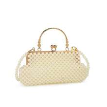 Acrylic Pearl Evening Purse, Clutch, Elegance Metal Handle Bag With Crossbody Strap, White, Makeup Bag, Kisslock Pearl Bag, Vintage Purse, For Wedding, Dating, Anniversary, Bride And Bridesmaid, Pure White Spring Color - 米色 - 查看 3