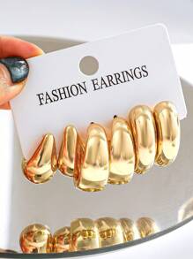 6pcs/Set Fashionable Minimalist Metallic C-Shaped Basic Stud Earrings In Gold And Silver Colors For Women, Suitable For Vacation, Party, Date, Daily Wear, As A Gift - Yellow Gold - View 12