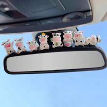 8pcs Auto Cute Anime Plastic Cartoon Little Cow Car Accessories Gift Interior Hanging Ornament Rear View Mirror Decorations - Multicolor - View 1