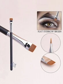 1pc Flat Eyebrow Brush Ultra Fine Makeup Brush Flat Eyeliner Brush Fine Eye Brow And Contour Beauty Brush Tool - 黑色 - 查看 1