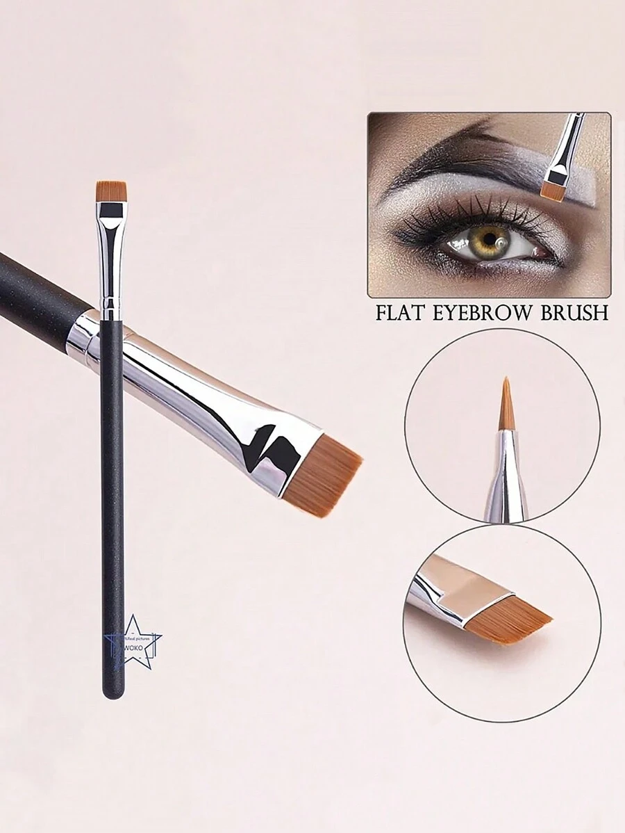 1pc Flat Eyebrow Brush Ultra Fine Makeup Brush Flat Eyeliner Brush Fine Eye Brow And Contour Beauty Brush Tool - 黑色 - 查看 1