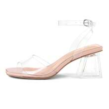 Women Clear Heels Low Heel Sandals Transparent Zebra Rhinestones Block Heeled Shoes - 無色 - 查看 2