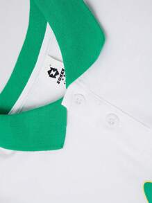 zosee Young Girl's Contrast Color Graphic Print Short Sleeve Polo Shirt, Summer 2024 New Collection - White - View 4