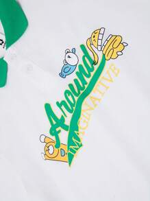 zosee Young Girl's Contrast Color Graphic Print Short Sleeve Polo Shirt, Summer 2024 New Collection - White - View 5