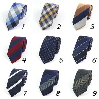 1 件男士商务正装格子条纹细领带 2.4 英寸，适合工作、日常穿着、婚礼、派对男士领带