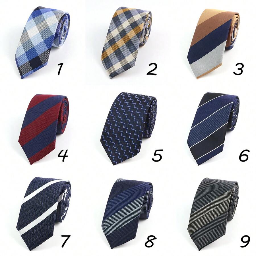 1 pieza Corbata delgada formal de negocios para hombres a cuadros y rayas de 6 cm, adecuada para el trabajo, uso diario, bodas y fiestas