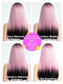 24英寸黑頂部,粉紅漸變,長直瀏海適合派對合成纖維女人假髮 - 合成女性假髮,打造完美的獨家派對造型 - 漸層 - 查看 10