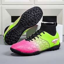 專業足球鞋新設計,適用於青少年,男女通用,tpu長短針,橡膠鞋底,防滑,比賽和訓練適用,高頂運動靴,粉綠色 - 綠色 - 查看 3