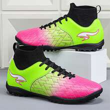 專業足球鞋新設計,適用於青少年,男女通用,tpu長短針,橡膠鞋底,防滑,比賽和訓練適用,高頂運動靴,粉綠色 - 綠色 - 查看 1