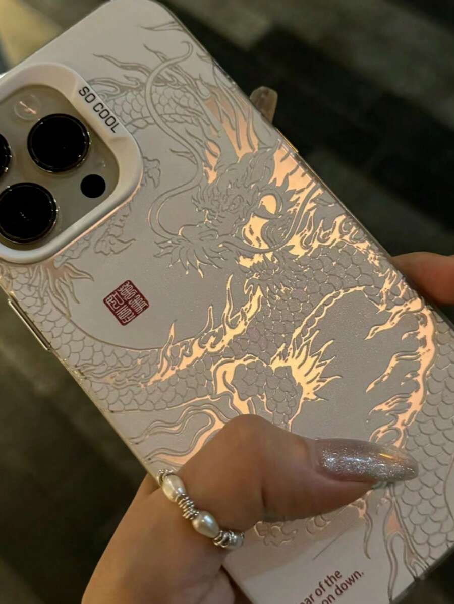 1入組墨水風格黑白龍印花防摔亞克力手機殼，適用於iPhone 14 - 彩色 - 查看 1