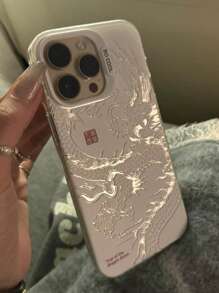 1入組墨水風格黑白龍印花防摔亞克力手機殼，適用於iPhone 14 - 彩色 - 查看 2
