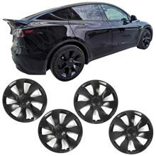 4PCS Wheel Covers For 2020-2023 Tesla Y 19-Inch ABS Hubcap Rim Protectors Whirlwind-Shaped Wheel Trim Covers By IKON MOTORSPORTS. - Symmetry Design Style - Matte Black - View 1