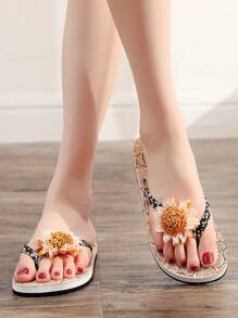 Women's Fashionable Minimalist Thong Sandals, Flat Slip-On Beach Flip Flops For Summer - Multicolor - View 2