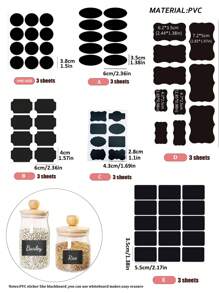 黑色PVC空白貼紙，可重複使用擦拭、防水、帶膠，家用廚房收納分類標籤材料，用於烘焙和甜點包裝貼紙，可命名保質期和使用期限，適用於玻璃瓶和調味品瓶，提供多種尺寸和形狀：24片/30片/36片/45片禮品袋用 - 黑色 - 查看 2