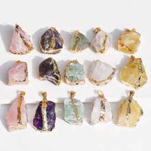 1 件不对称镀金边缘天然石吊坠紫水晶粉晶吊坠项链珠宝礼物 - 不規則金邊 - 查看 2