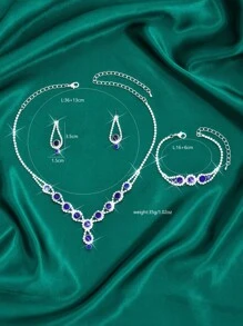 4 件全水钻首饰套装，包括项链、耳环、手链、时尚新娘配饰 - 首飾套裝 - 查看 8