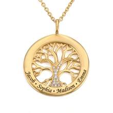 Customized Personalized Stainless Steel Name Engraving Pendant Necklace With Family Tree & Letter Charm, Embellished With Rhinestone, Ideal Jewelry Gift For Family