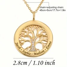 Customized Personalized Stainless Steel Name Engraving Pendant Necklace With Family Tree & Letter Charm, Embellished With Rhinestone, Ideal Jewelry Gift For Family