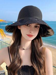 1 件裝女用遮陽帽,網狀、蕾絲和花朵裝飾,透氣防曬,適合春季夏季戶外活動 - 彩色 - 查看 11