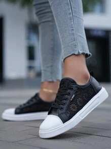 Women's Fashion Casual Shoes, Hollow Breathable Lightweight Lace-Up Comfortable White Sneakers, MD Non-Slip Soft Bottom Lightweight Sports Running Shoes