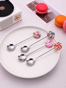 4pcs Stainless Steel Lollipop Shaped Dessert Spoons, Cute Coffee Spoons