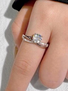 Newsoul 1個迷人的x型全永恆豪華1克拉莫桑石鑲嵌鑽戒,適用於禮品、訂婚、永恆的承諾戒指、925純銀d色鑽石單石戒指、婚禮珠寶、新娘珠寶 - 銀色 - 查看 3