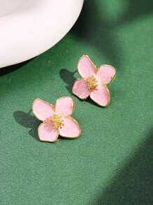 一对时尚芙蓉花水滴釉白花耳环，女士日常配饰，情人节礼物 - 粉色 - 查看 7