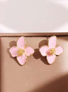 一对时尚芙蓉花水滴釉白花耳环，女士日常配饰，情人节礼物 - 粉色 - 查看 5