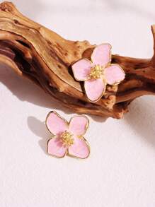 一对时尚芙蓉花水滴釉白花耳环，女士日常配饰，情人节礼物 - 粉色 - 查看 10