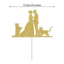 Wedding Cake Topper Bride & Groom With Dog & Cat Cake Decoration - Gold - View 2