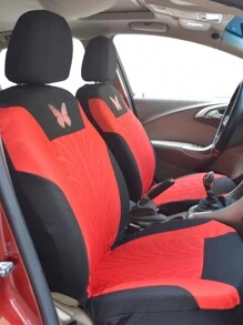 5 Seats Full Set Universal Car Seat Covers, Made Of Polyester Fabric With 4mm Sponge And Compression Technique, With Iron-On Butterfly Pattern, Multiple Colors Available. Suitable For Small And Medium-Sized Cars. - Red - View 3