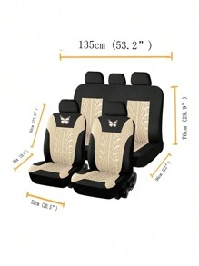 Conjunto de 5 fundas universales para asientos de automóvil hechas de tela de poliéster con proceso de prensado de esponja de 4 mm, con patrón de mariposa estampado en caliente, adecuadas para automóviles pequeños y medianos, disponibles en varios colores - Beis - Ver 3