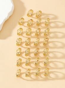 1條金屬時尚經典厚鍊字母吊墜項鍊,1個手鐲,1只戒指,1對耳環套裝 - 金黃色 - 查看 6