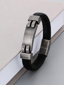 1 Miếng Nam Thép không gỉ Uốn cong Đĩa Và Da Trang trí Cá nhân hóa Vòng tay - vòng tay da - Xem 9