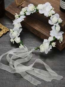Accessori da boho 1 pezzo Fascia per capelli con corona di fiori da donna, adatta per vacanze al mare, matrimoni, accessori da sposa e damigella, San Valentino, fasce per capelli, cerchietti