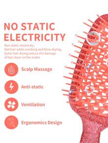 1個盒裝頭部按摩梳，挖空梳子，干濕兩用，鬆軟造型亮片梳。女人禮物。 - 粉色 - 查看 2