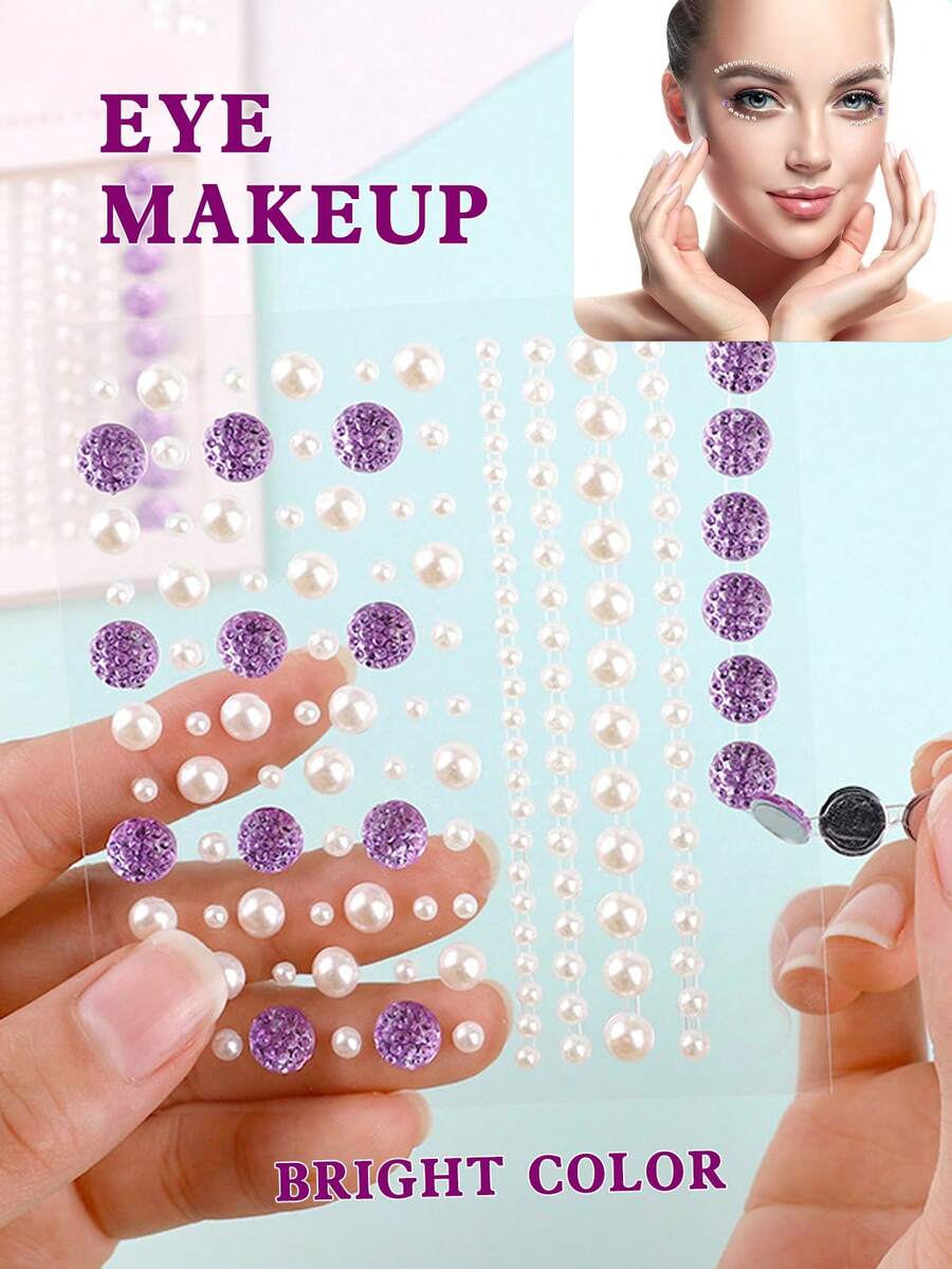 150入組鑽石眼妝貼紙,鑽石臉貼紙,diy裝飾配件,適用於兒童舞台裝飾 - 彩色 - 查看 1