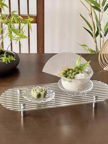 1pc Clear Horizontal Stripes Acrylic Cutlery Tray Decorative Display - Clear - View 5
