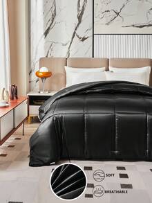 1入高端豪華被褥，經過拼花棉被核心處理適用於全年使用，超柔軟的純色被褥，透氣舒適，支援標準全尺寸，Queen尺寸，King尺寸和Twin尺寸，簡約時尚 - 黑色 - 查看 5