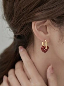 1 Cặp Hoa Tai Phong Cách Châu Âu Và Mỹ Màu Vàng & Thép Với Thiết Kế Độc Đáo, Có Hoa Tai Đính Đá Hình Trái Tim Màu Đỏ Sang Trọng Và Phổ Biến Dành Cho Phụ Nữ Đeo Hàng Ngày Ngày Lễ Tình Nhân, Mẹ, Mẹ, Ngày Của Mẹ, Quà Tặng - Bông tai tình yêu màu đỏ G297 - Xem 8