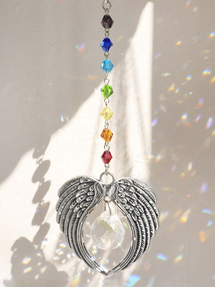 1pc Chakra Angel Wing Pendant With Crystal Ball Rainbow Suncatcher