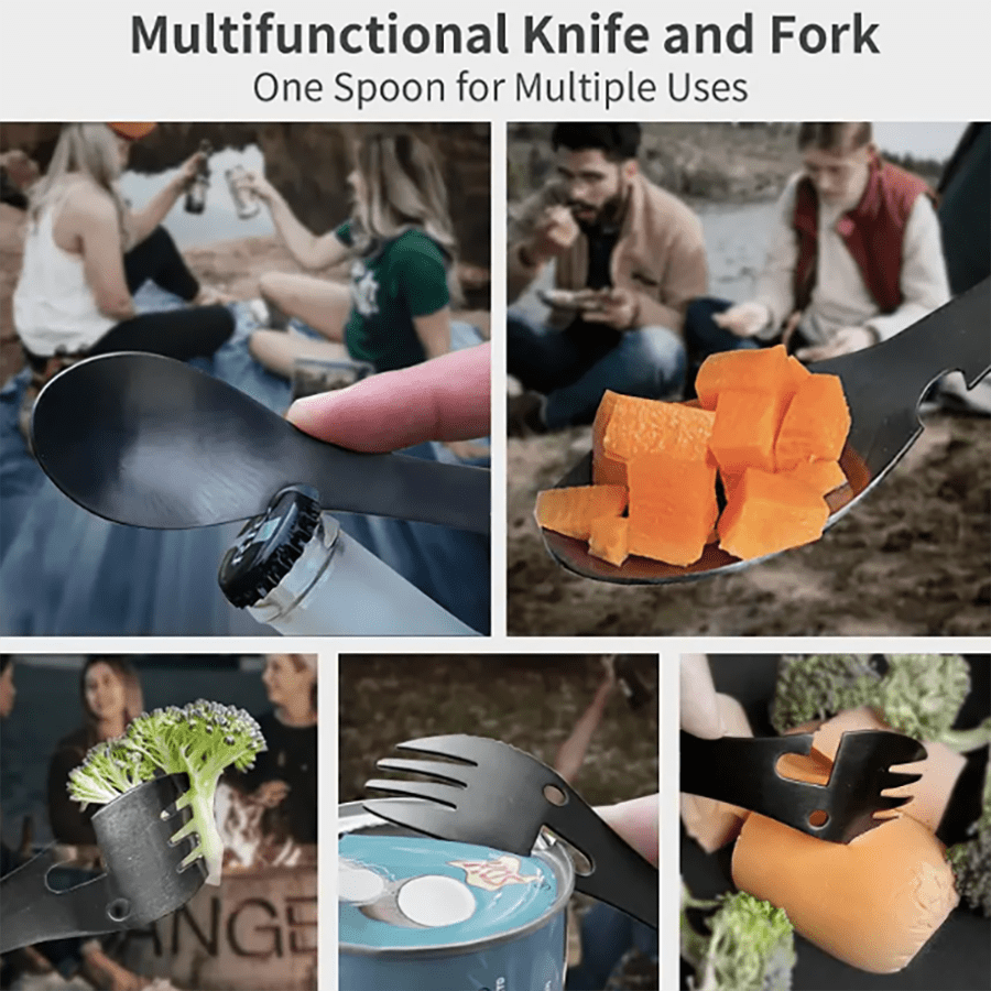 MultiFunctional Tactical Utensil With Stainless Steel Spoon, Bottle