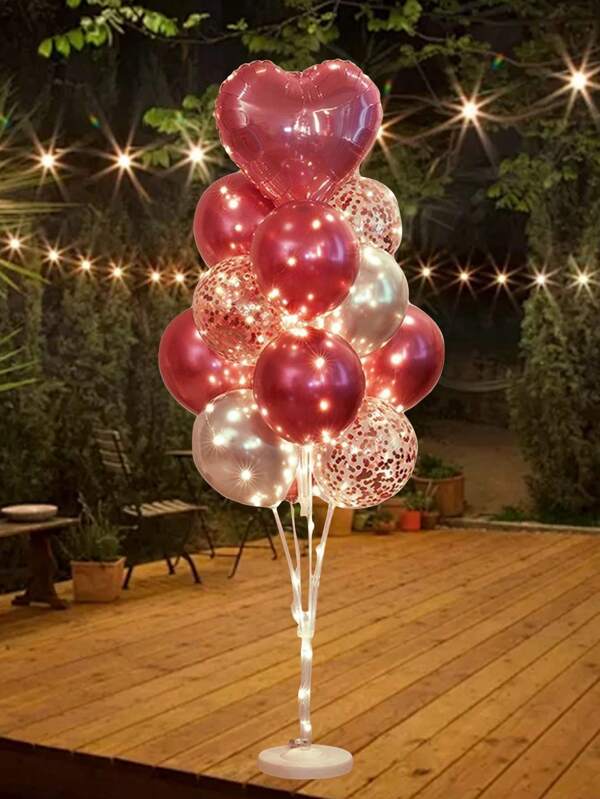 13pcs Balloon Set, Including One 18-Inch Pink Heart Shaped Balloon And Twelve 12-Inch Rose Gold Sparkly Transparent Latex Balloons, Suitable For Wedding And Birthday Party Decoration,Christmas