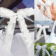 5pcs White Lace Ribbon Bow With Satin Ribbon, Ideal For Diy Gift Wrapping, Wedding Car Decoration, Chair Sashes, Home Decor Valentine's Day - White - View 2