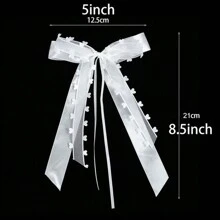 5pcs White Lace Ribbon Bow With Satin Ribbon, Ideal For Diy Gift Wrapping, Wedding Car Decoration, Chair Sashes, Home Decor Valentine's Day - White - View 7