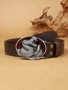 Boho 1 Nam Thời Trang Thường Ngày Đau Khổ Dầu Thả Rắn Khóa Thắt Lưng Có Họa Tiết Nổi - Màu Đỏ Sâu - Xem 1